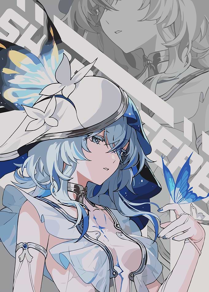 Anime Girl with Blue Hair and Butterfly
