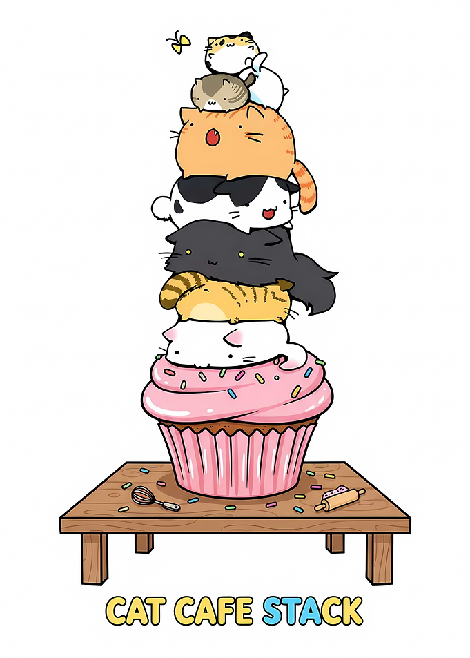 Cat Cafe Stack Cupcake Illustration
