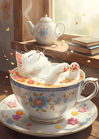 Cute Cat Relaxing in a Teacup