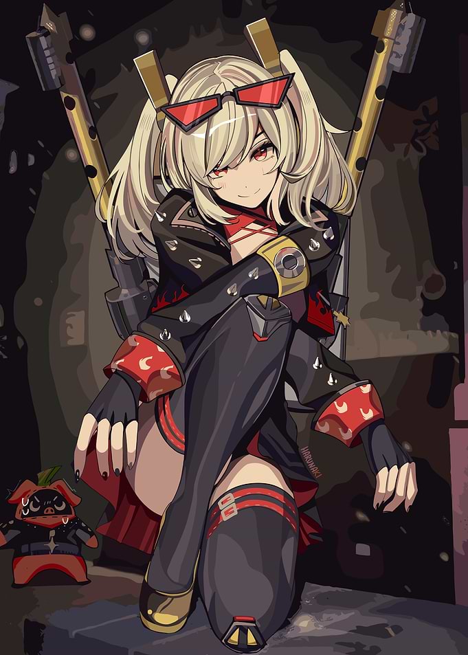 Anime Girl with Red Sunglasses and Pig Toy