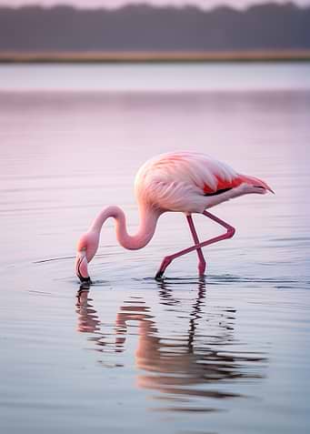 Flamingo feeding in shallow water
