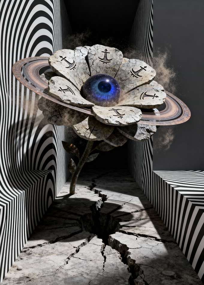Surreal Flower with Eye and Saturn Ring