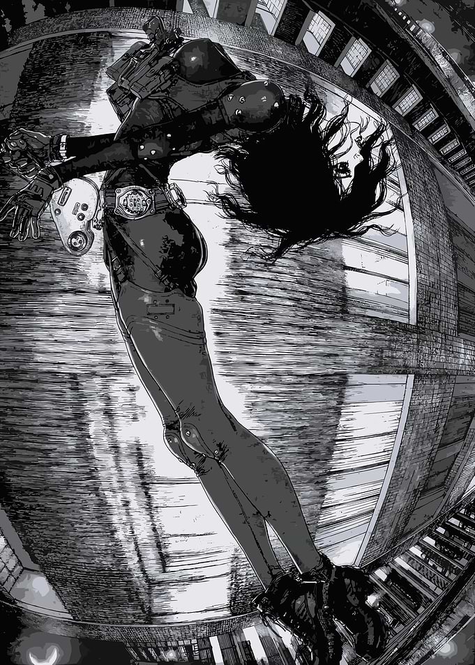Cyberpunk Woman Falling in City