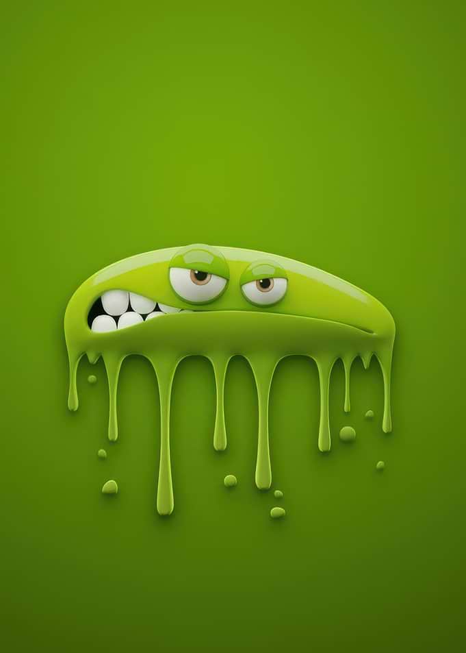 Green Slime Monster with Grumpy Face