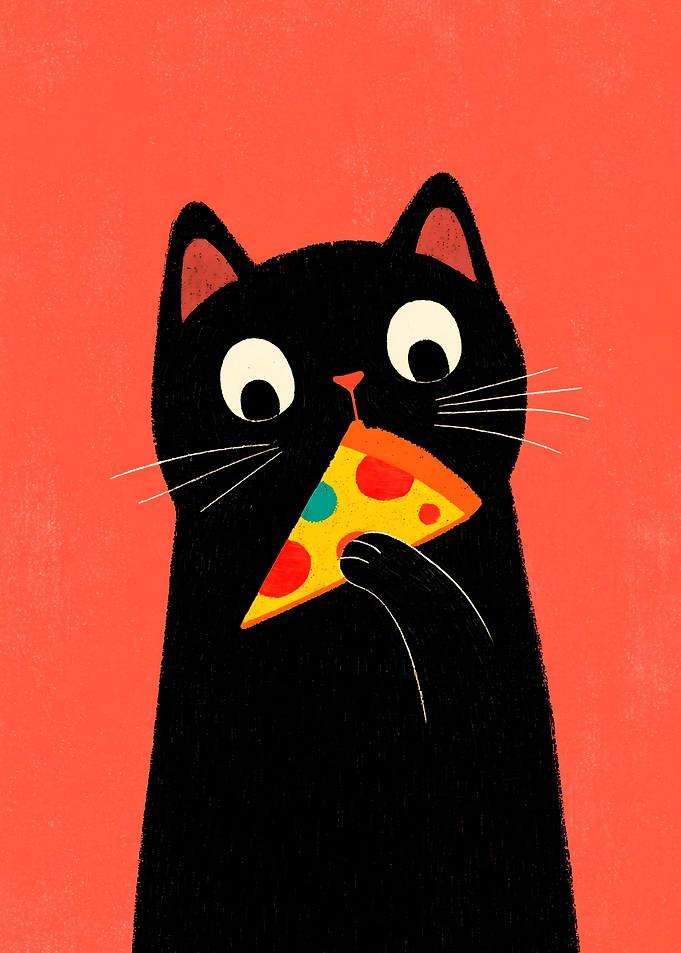 Black Cat Eating Pizza