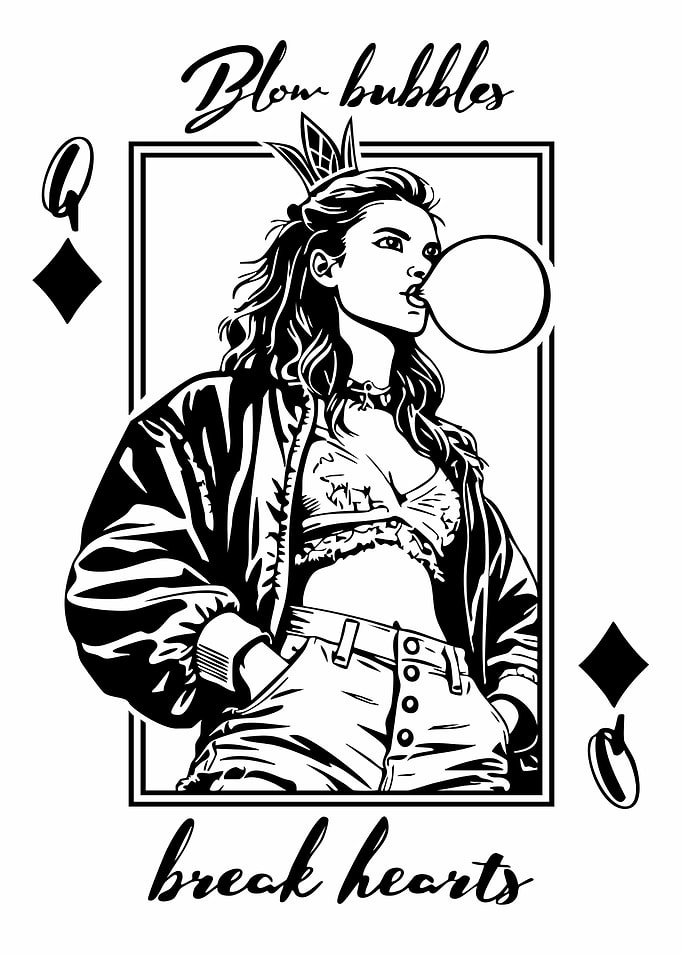 Queen of Diamonds Blowing Bubble