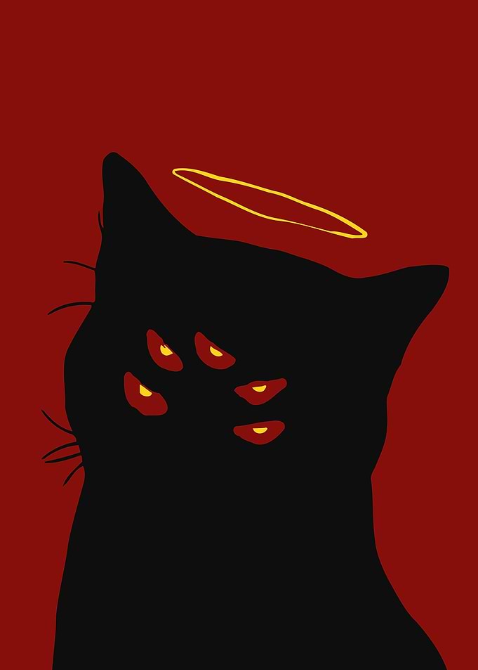 Black Cat with Multiple Eyes and Halo
