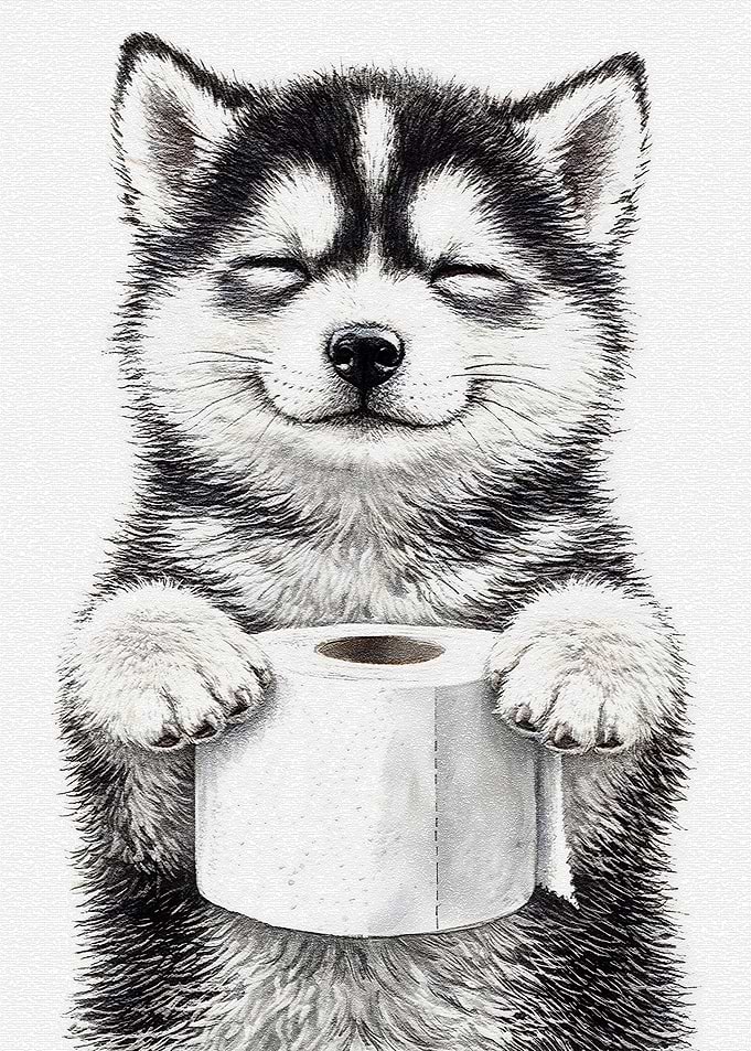 Cute Husky Puppy Holding Toilet Paper
