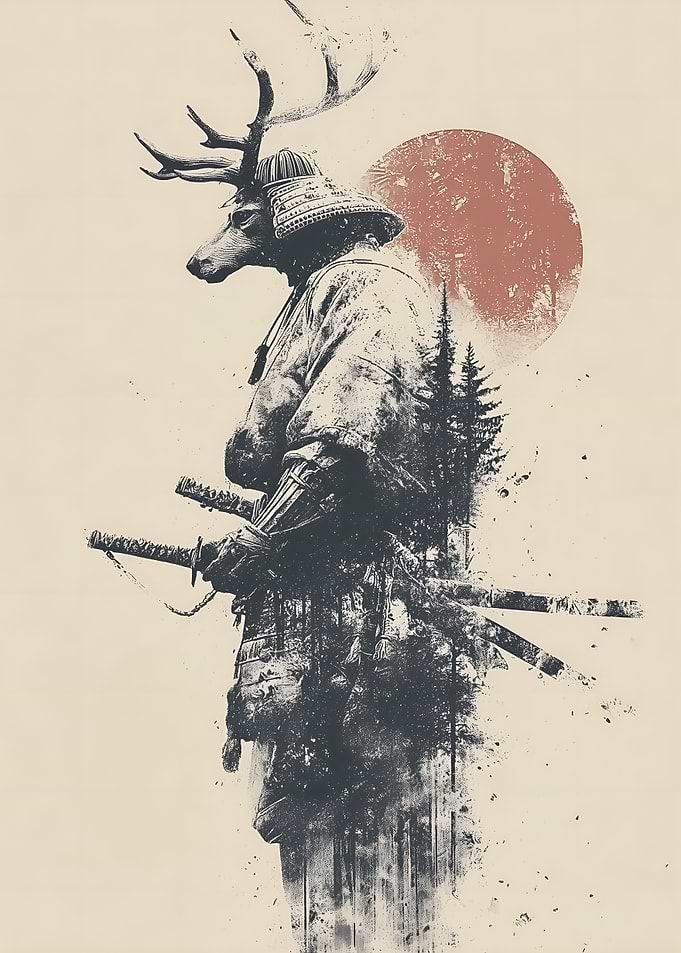 Samurai Deer Warrior with Swords