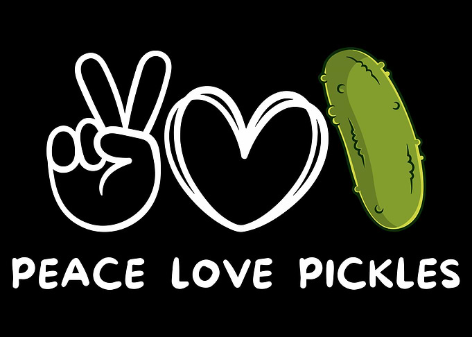 Peace Love Pickles Poster, Funny Pickle Wall Art, Quirky Kitchen Humor Print