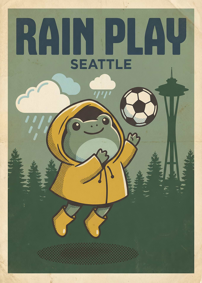 Frog playing soccer in Seattle