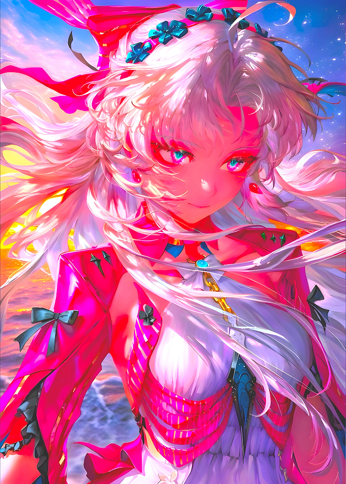 Anime Girl with Pink Hair and Blue Eyes