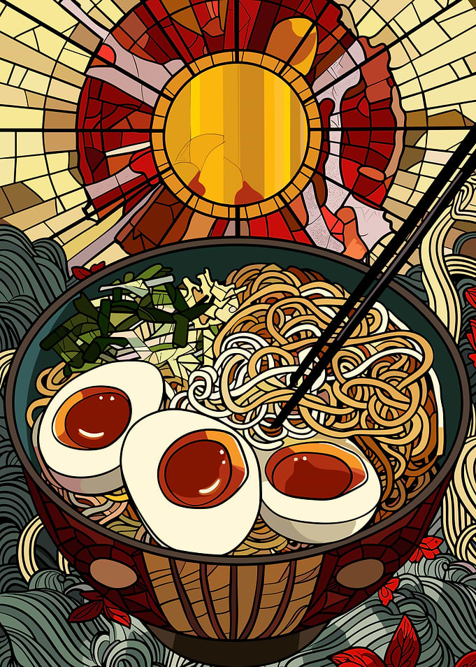 Ramen Bowl with Stained Glass Sun