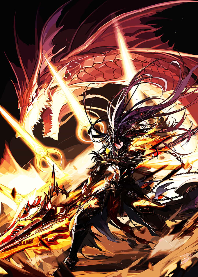 Warrior and Dragon Clash