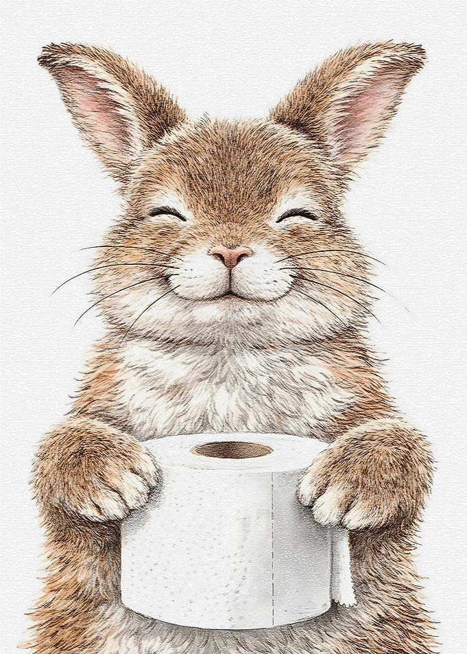 Happy Bunny Holding Toilet Paper