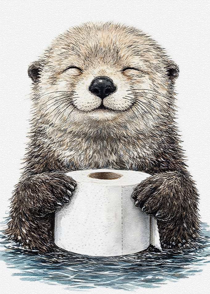 Cute Otter Holding Toilet Paper