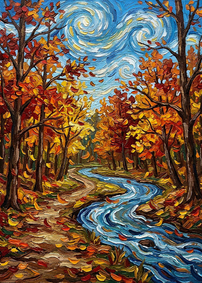 Autumn Forest Stream Painting