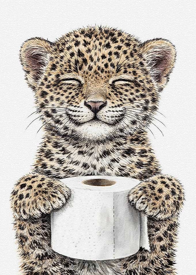 Cute Leopard Cub Holding Toilet Paper