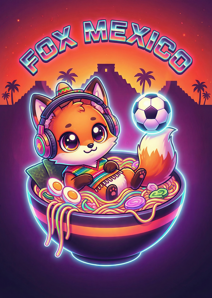 Cute Fox in Ramen Bowl with Soccer Ball