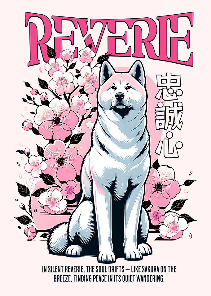Akita Dog with Cherry Blossoms