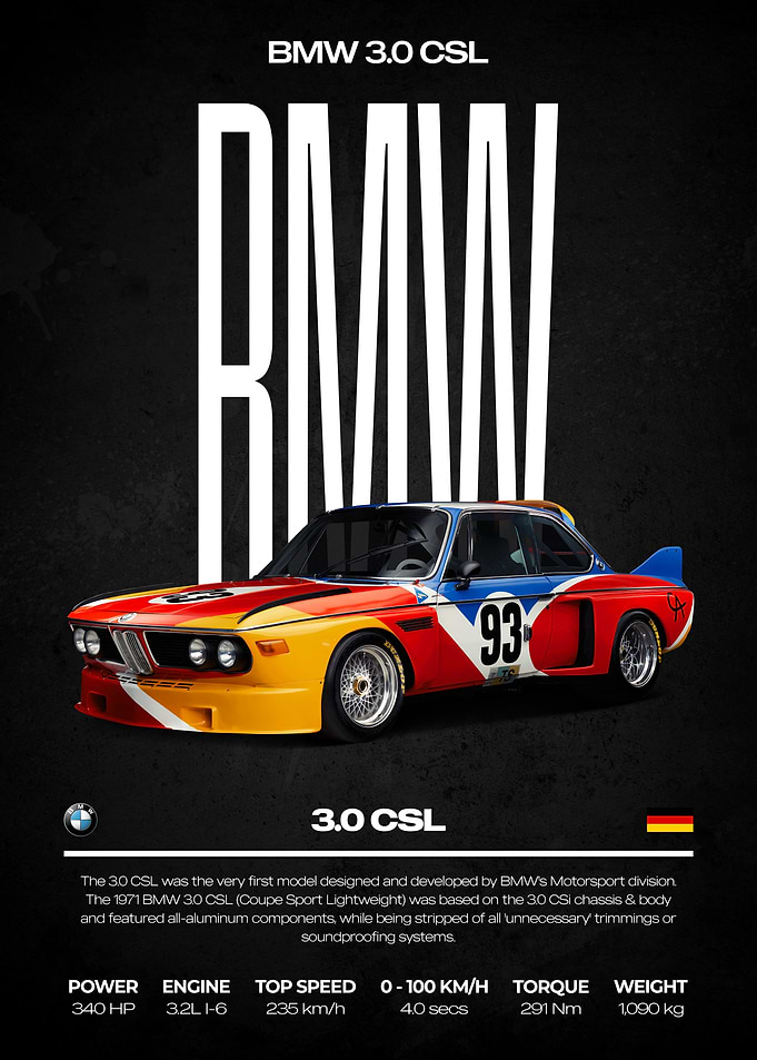 BMW 3.0 CSL Car Poster