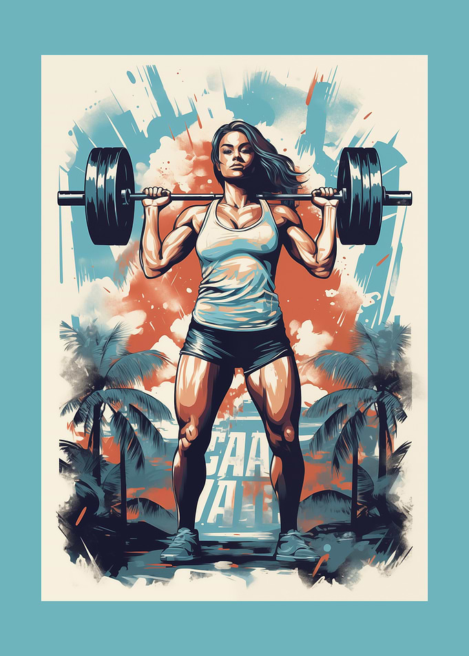 Woman lifting weights on beach