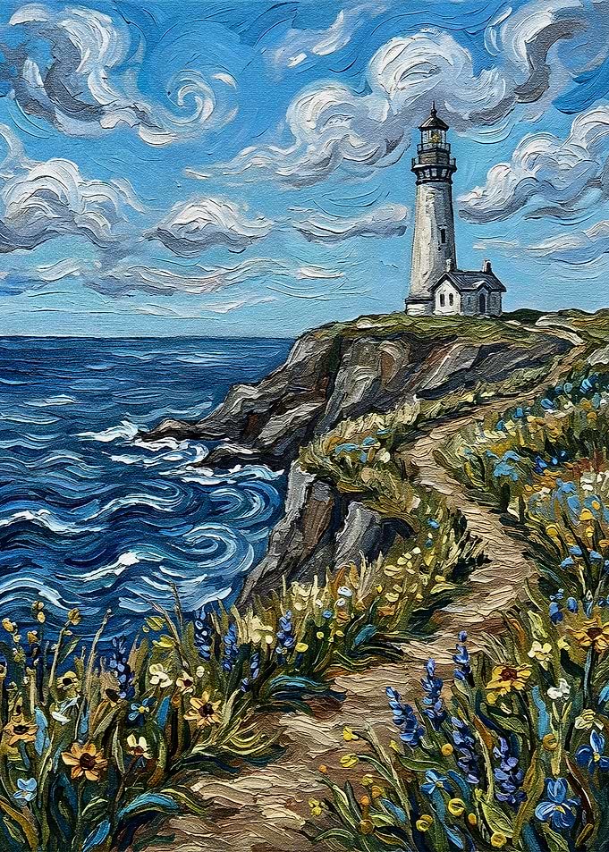 Lighthouse on a Cliff Overlooking the Ocean