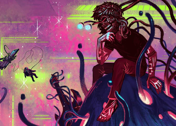 Cyberpunk Astronauts in Cosmic infected mushroom