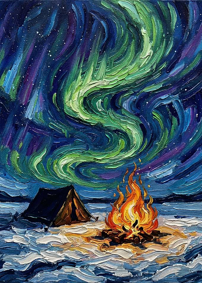 Northern Lights Camping Scene