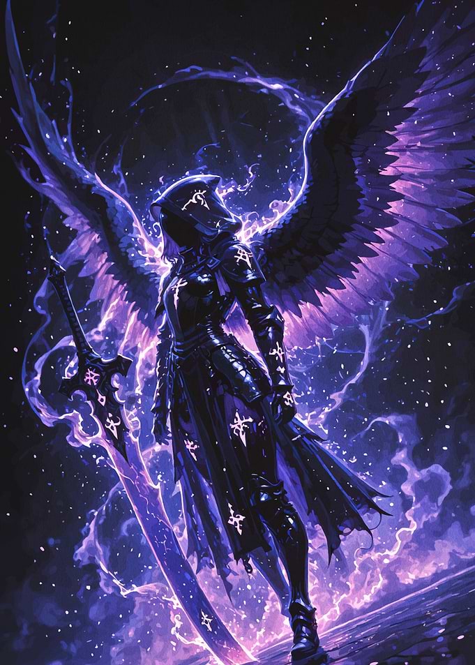Dark Angel Warrior with Glowing Sword