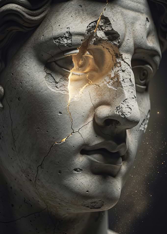 Cracked Marble Bust with Golden Light
