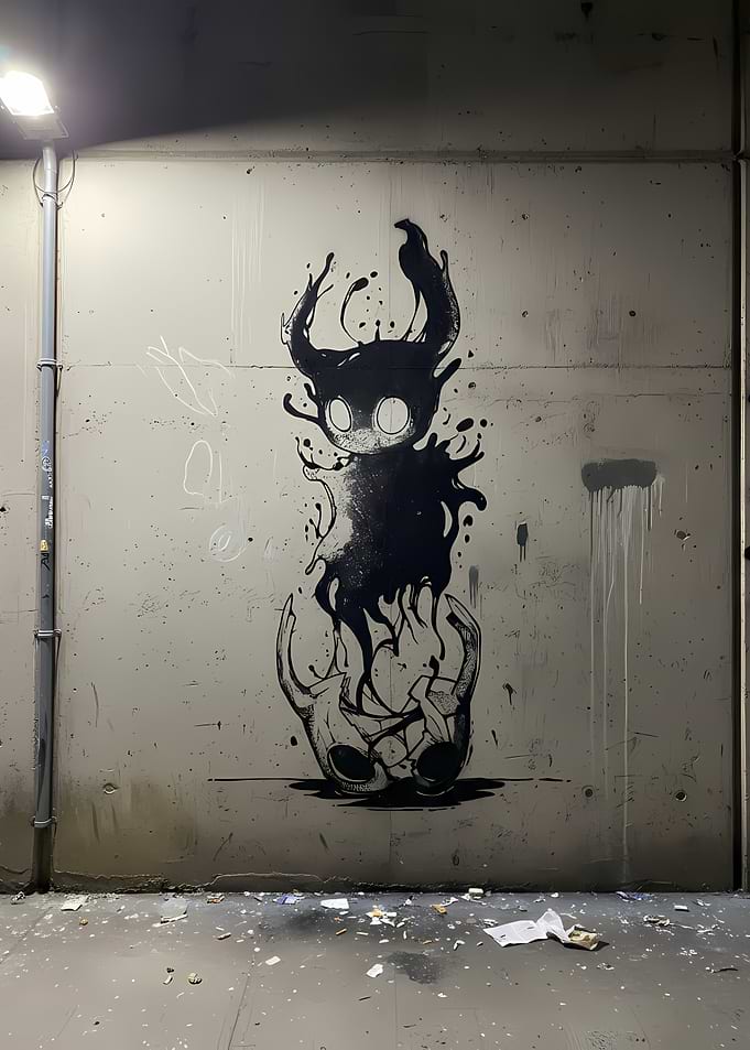 Graffiti of a dark creature on a wall
