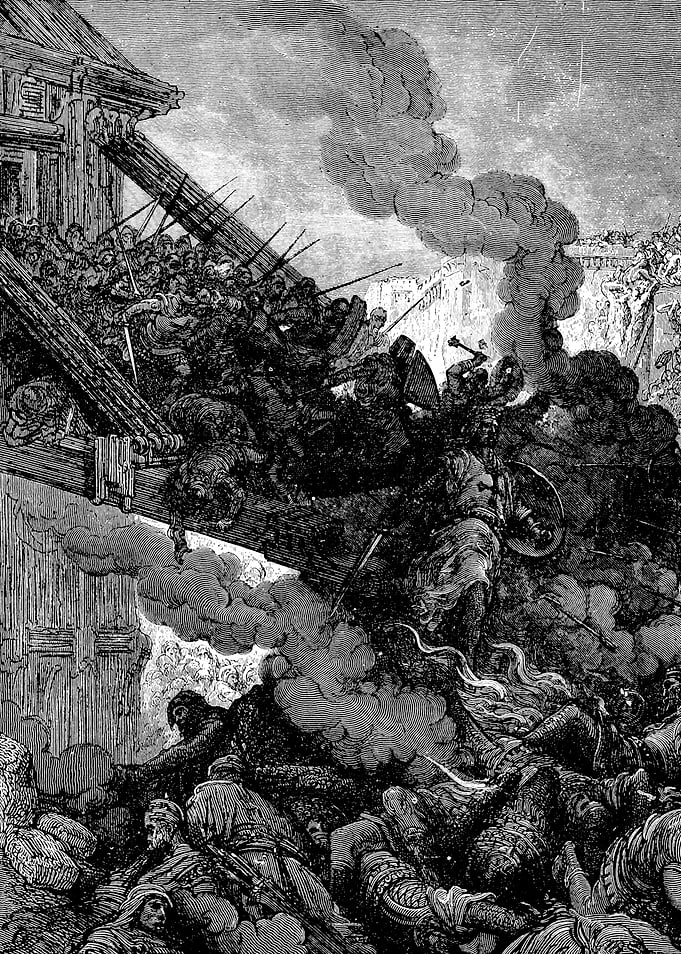 Godfrey Enters Jerusalem Gustave Dore Crusades Engraving