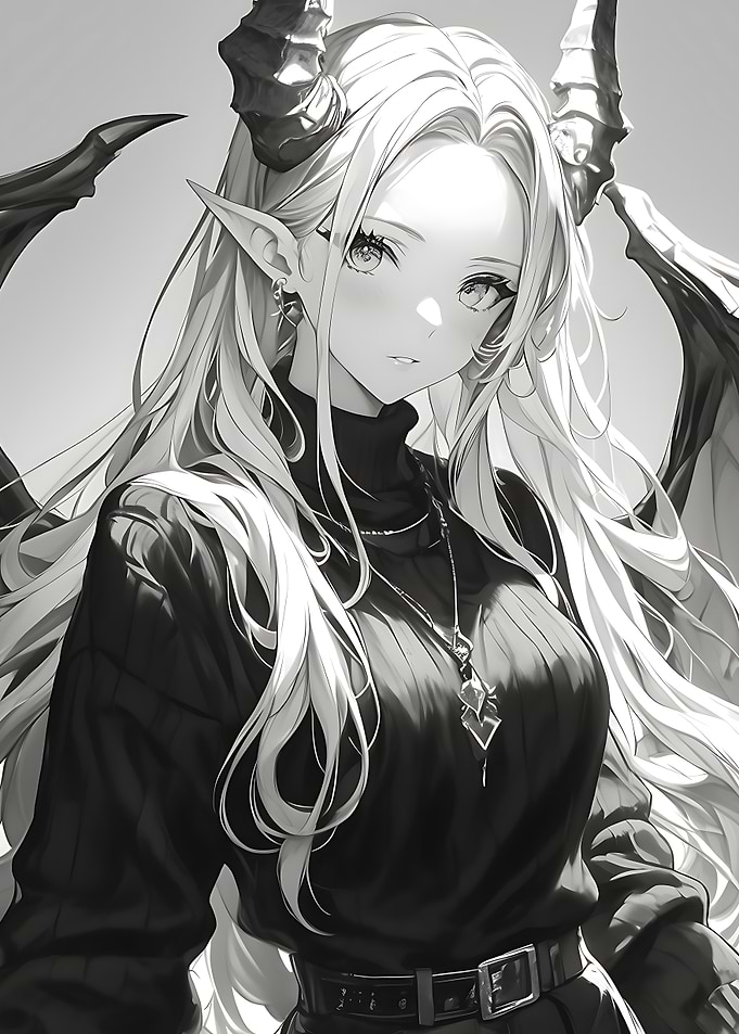 Anime Demon Girl with Horns and Wings