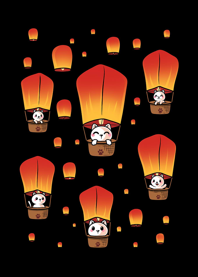 Magical Chinese Lantern Cats - Whimsical Lunar Festival 🏮
