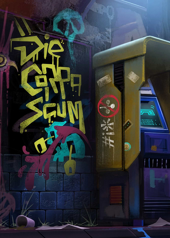 Cyberpunk 2600: Die Corpo Scum alley graffiti