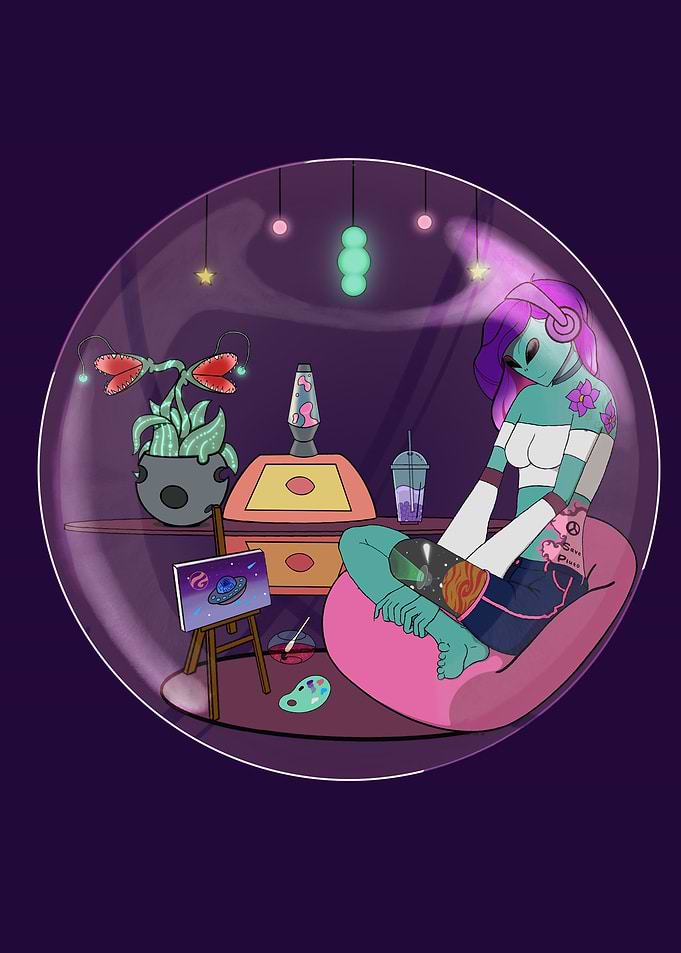 Alien artist in a bubble