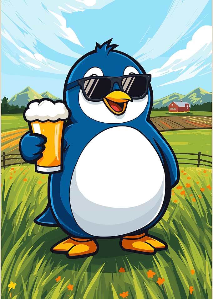 Penguin with Beer on Farm