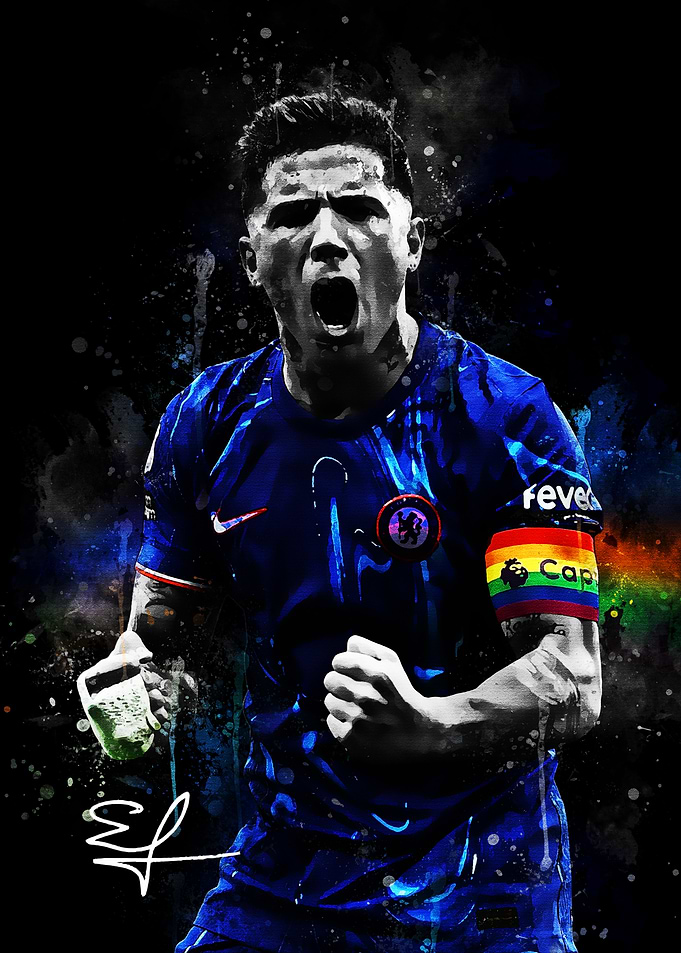 Enzo Fernandez celebrating with rainbow captain's armband