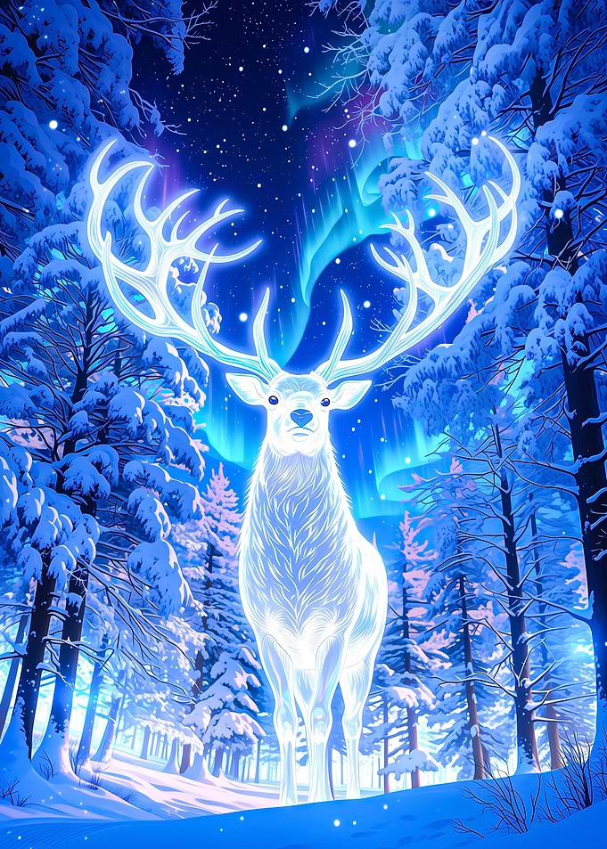 Spirit Deer in Snowy Forest