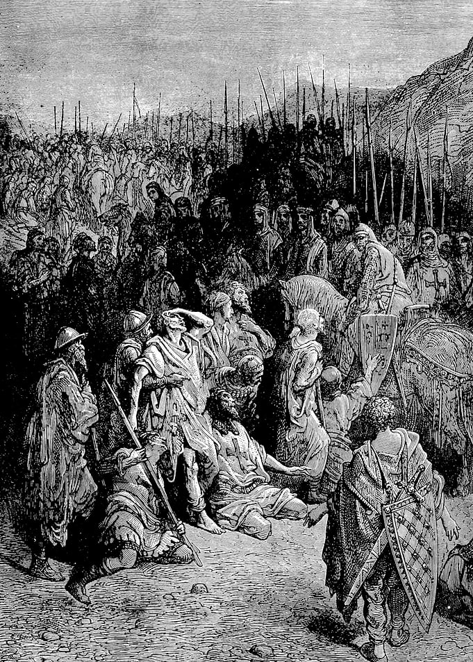 Godfrey Meeting the Remnant of Peter the Hermit's Army Gustave Dore Crusades Engraving