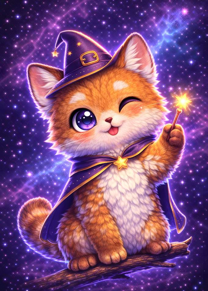 Cute Wizard Cat with Sparkly Wand