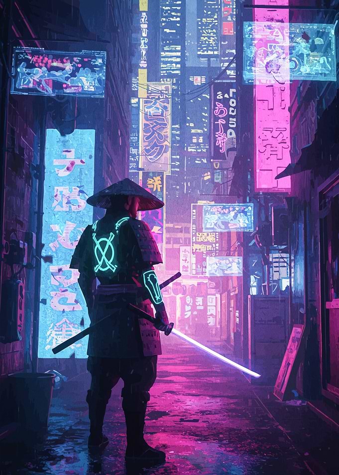 Cyberpunk Samurai with Neon Sword