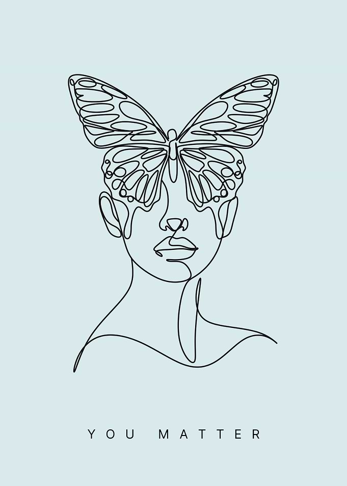 Woman with Butterfly Line Art