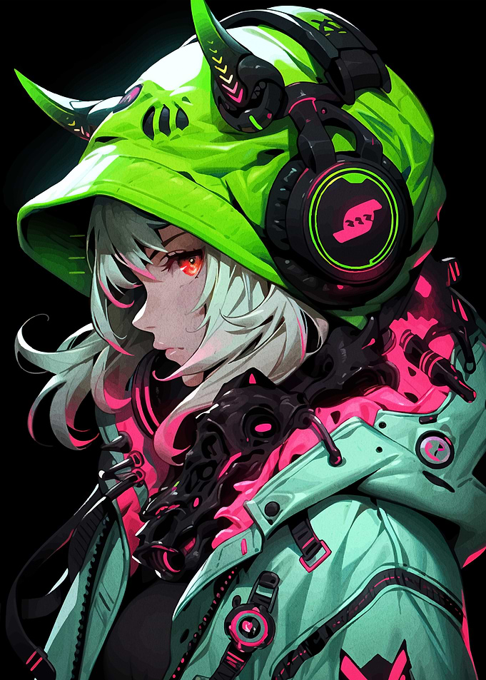 Cyberpunk Anime Girl with Headphones
