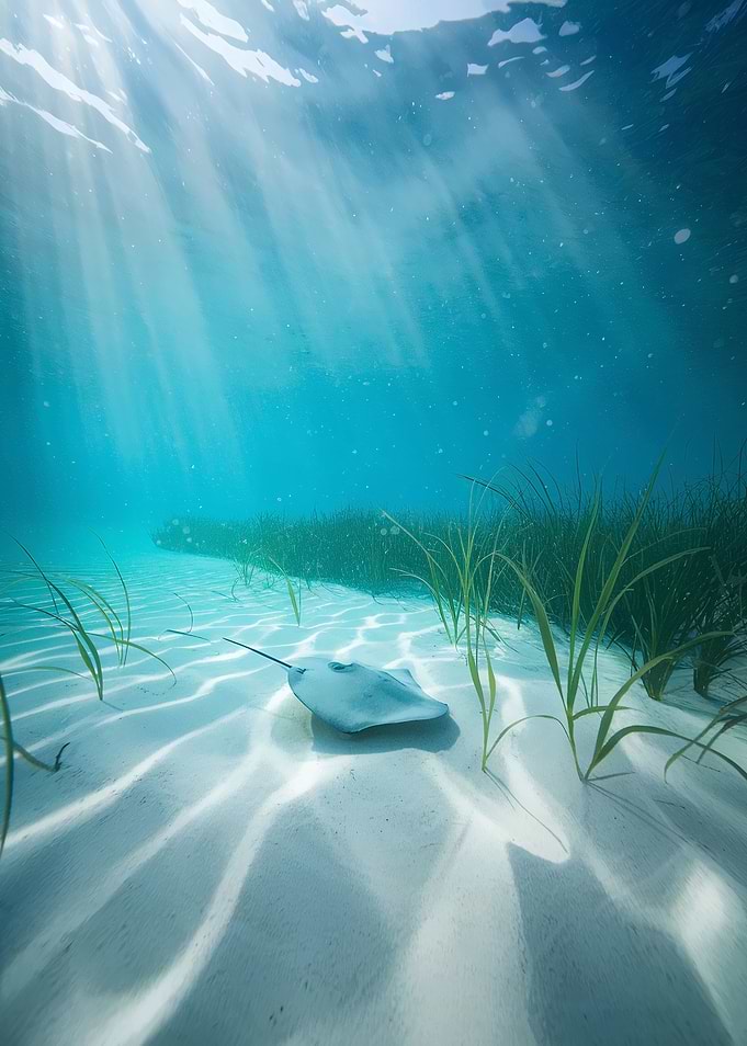 Stingray on sandy ocean floor