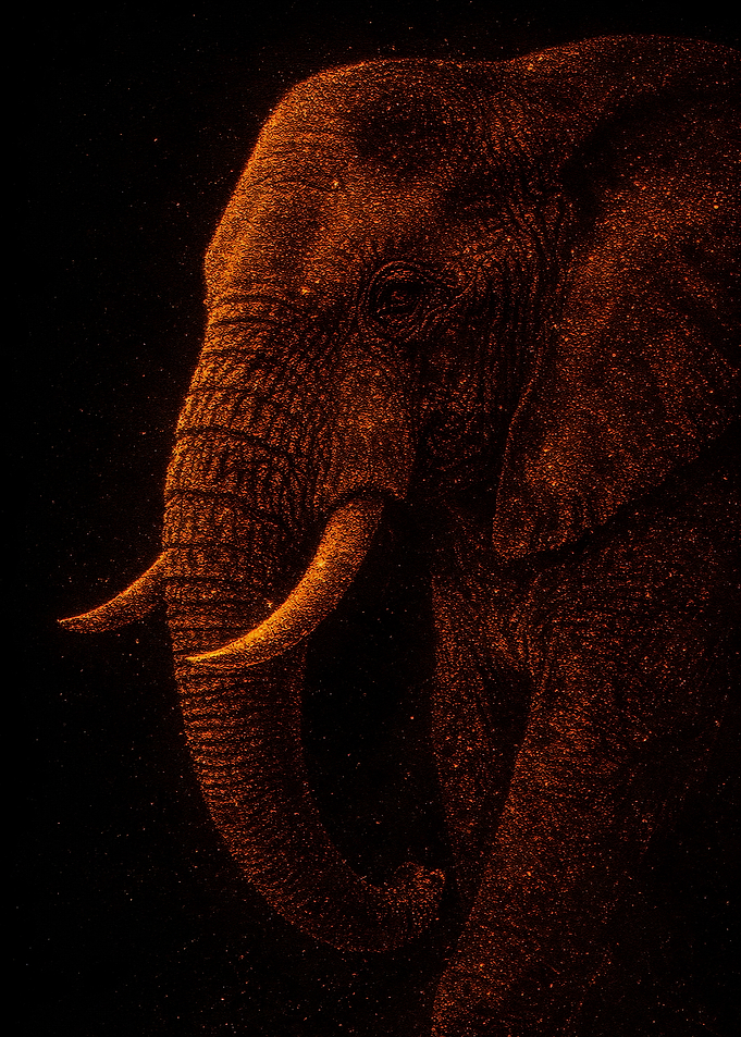 Elephant made of glowing particles