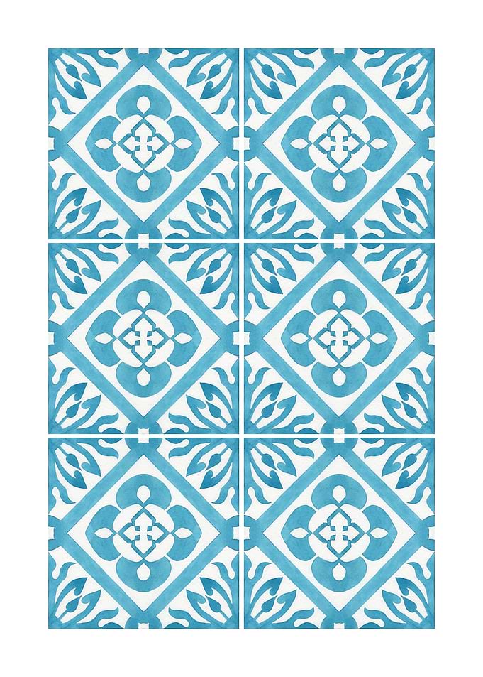 Blue and White Floral Tile Pattern