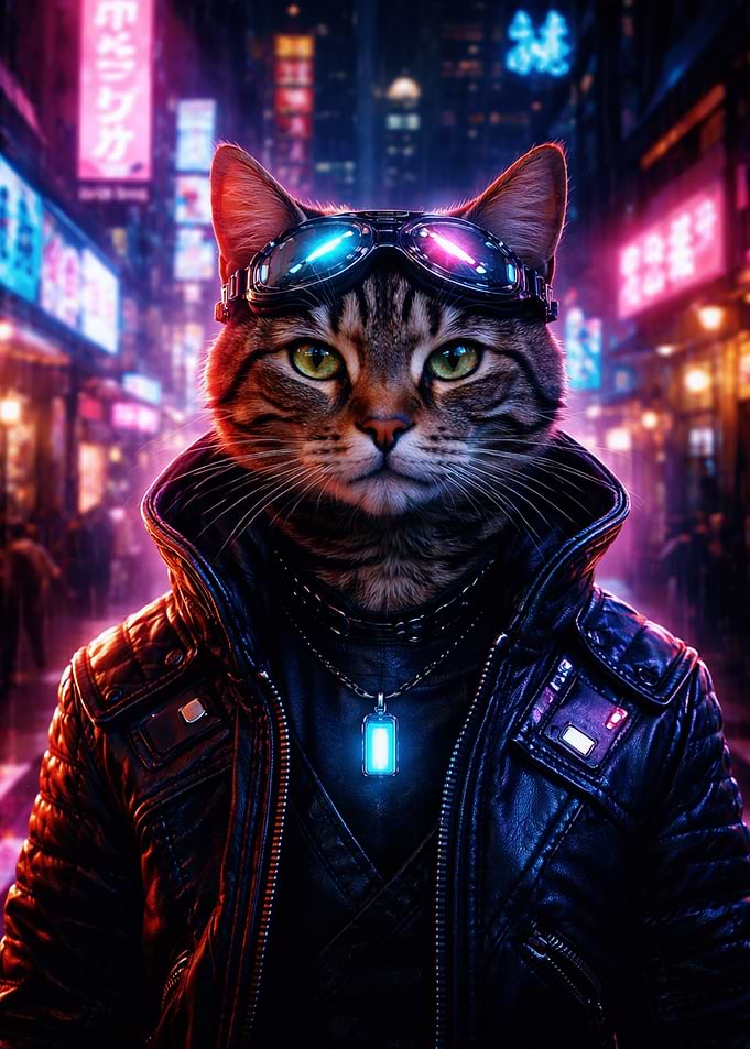 Cyberpunk Cat in Neon City