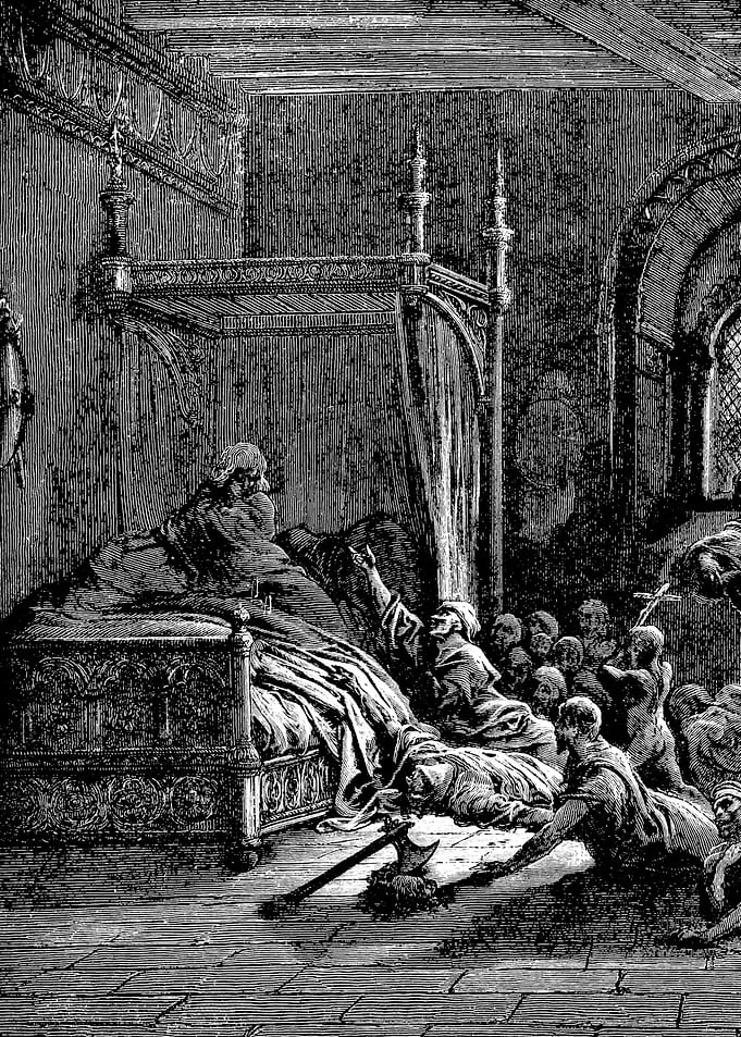 Foulque-Nerra Assailed by the Phantoms of his Victims Gustave Dore Crusades Engraving